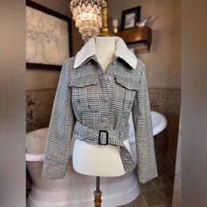 House of Harlow 1960 Red Checkered Bomber Jacket with Sherpa Collar medium